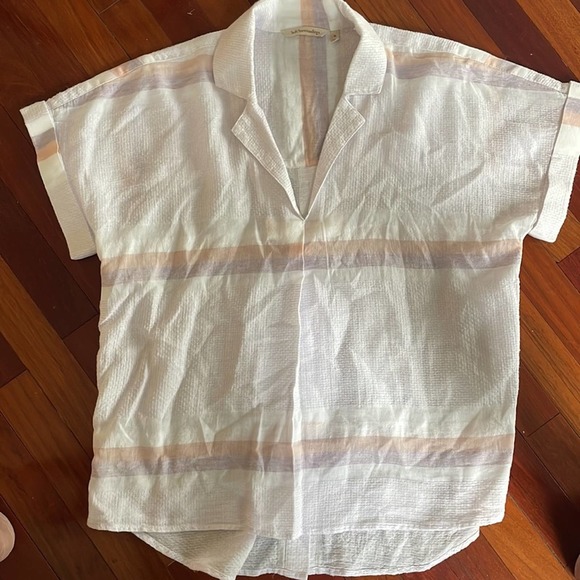 Soft Surroundings Light-as-air Top Gauzy White Back Button Up Spring Summer - Picture 2 of 6